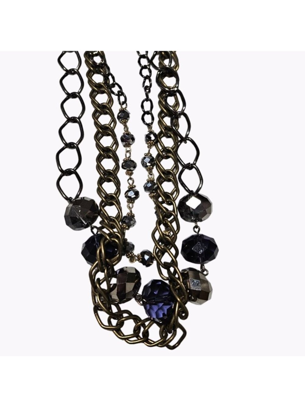 Vintage Chunky Chain Necklace Blue Beads Multi Strand Fashion Jewelry Women